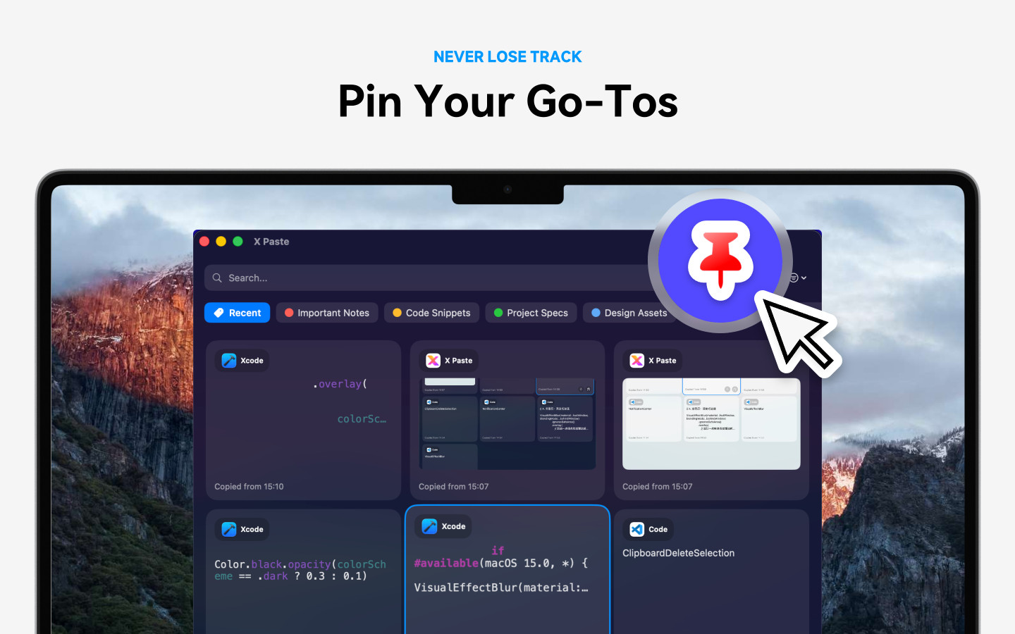 X Paste Pinned Snippets Feature